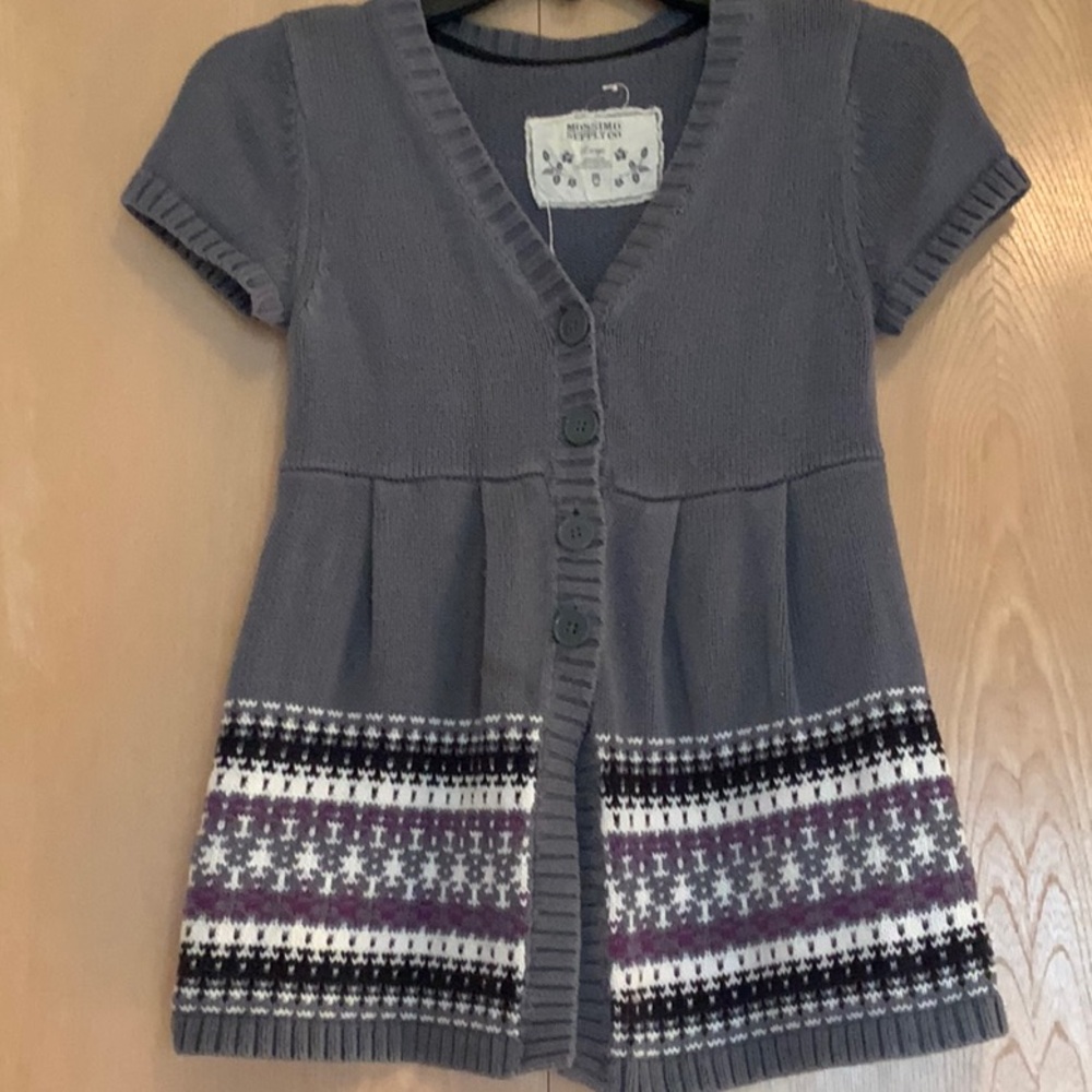 Mossimo Supply Co. Sweater Blouse, Large, Grey with Purple, White, and Black